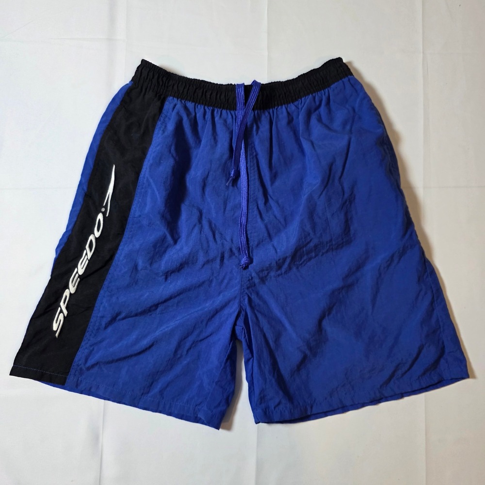 Speedo Kids Blue Black Colorblock Swim Trunks Shorts Vintage L 14-16 RN54934